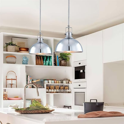 Kira Home Belle 9" Modern Industrial Pendant Light with Dome Shade, Petit Retro Metal Hanging Light, Chrome Finish