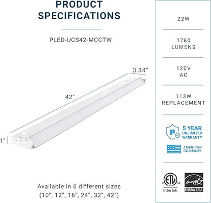 PARMIDA LED Swivel Under Cabinet Lighting, Hardwired or Plug-in Installation, 42 Inch, 22W, 5CCT Color Selectable - 2700K/3000K/4000K/5000K/6000K, Rotatable Lens, Dimmable, Linkable, 120V, 1760LM, ETL