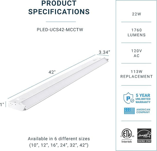PARMIDA LED Swivel Under Cabinet Lighting, Hardwired or Plug-in Installation, 42 Inch, 22W, 5CCT Color Selectable - 2700K/3000K/4000K/5000K/6000K, Rotatable Lens, Dimmable, Linkable, 120V, 1760LM, ETL