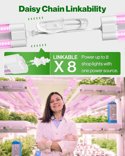 Sunco 6 Pack 2ft Grow Light LED, 20W, Full Spectrum, For Seed Starting, Seedling, Indoor Plants, Plug In Suspended Fixture, Link Up To 8, Inline Switch, ETL