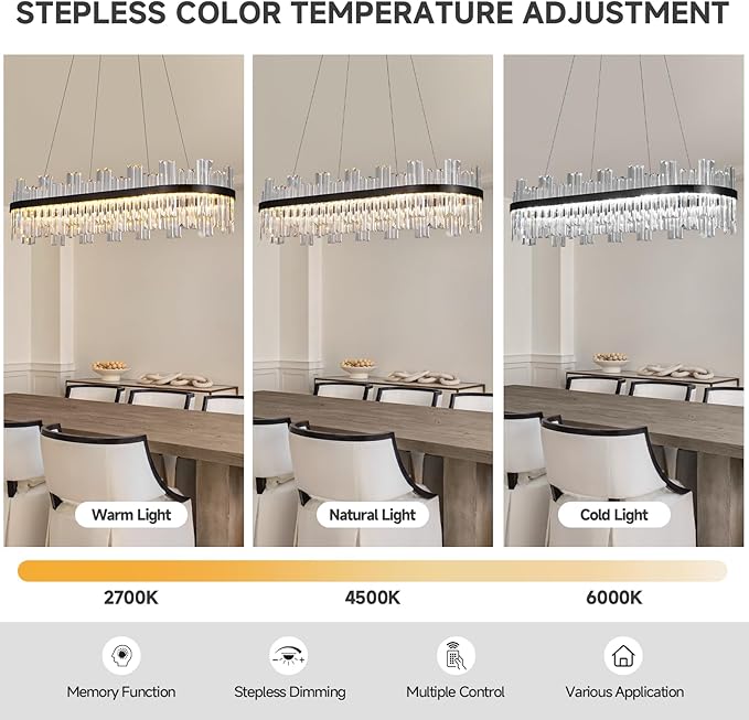 Modern Rectangular Crystal Led Chandelier: 39.3" Black Linear Large Clear Crystals Chandeliers - Luxury Rectangle Contemporary Ceiling Chandelier - Decorated Long Chandeliers for Living Room Bedroom
