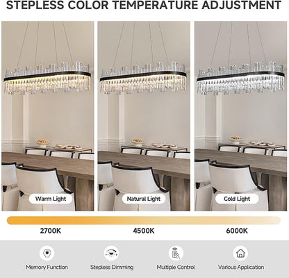 Modern Rectangular Crystal Led Chandelier: 39.3" Black Linear Large Clear Crystals Chandeliers - Luxury Rectangle Contemporary Ceiling Chandelier - Decorated Long Chandeliers for Living Room Bedroom