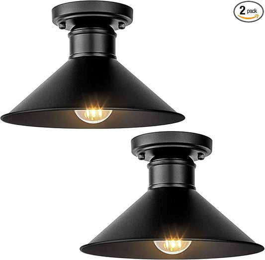 Brightever 2-Pack Industrial Semi Flush Mount Ceiling Lights, Matte Black Farmhouse Light Fixtures, Close to Ceiling Lights for Kitchen, Laundry Room, Entryway, Hallway E26 Base, Bulb not Included