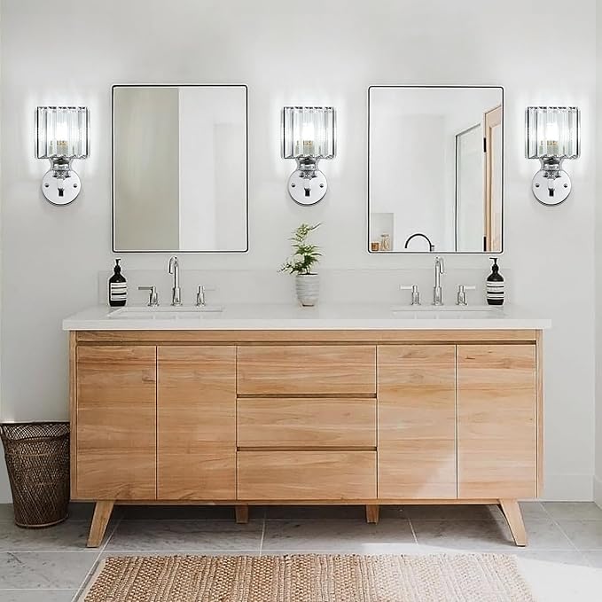 Hardwired Crystal Wall Sconces, Modern E27 Wall Lights, Silver Square Finish Wall Lamp for Living Room Bedroom Dining Room Hallway Entryway (Silver Square)