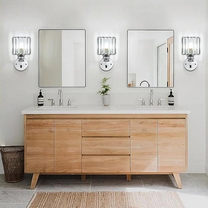 Hardwired Crystal Wall Sconces, Modern E27 Wall Lights, Silver Square Finish Wall Lamp for Living Room Bedroom Dining Room Hallway Entryway (Silver Square)