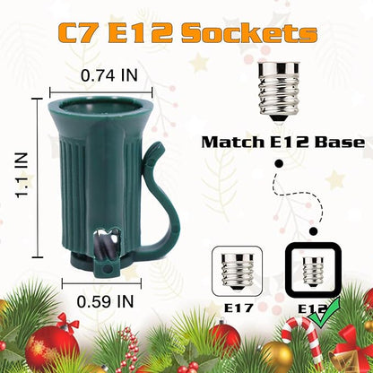 1000FT C7 Light String Christmas Stringer, E12 Christmas Sockets 12" Spacing, C7 Stringer Set Green Outdoor String Light for Wedding Patio Event Lighting Decor, Green Wire