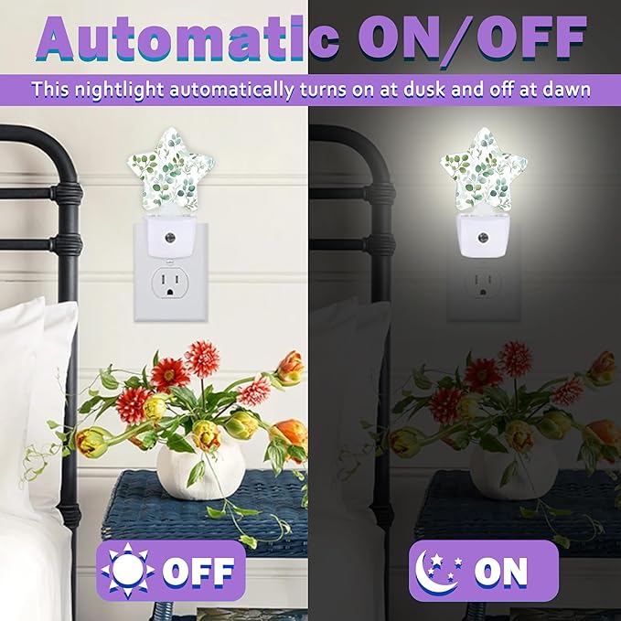 Eucalyptus Leaves Night Light for Kids,Watercolor Green Leaf Night Lights Plug Into Wall, Lightweight Dusk to Dawn Light Sensor Warm Nightlights for Girls Boys Bedroom Nursery Basement