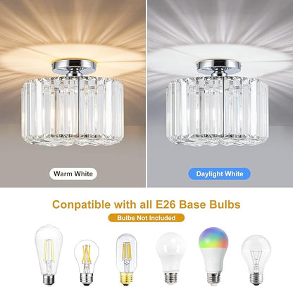 HOPGGIE 10.6" Semi Flush Mount Ceiling Light Mini Small Crystal Chandeliers Modern Hallway Light Fixtures Ceiling Flush Mount Ceiling Light Fixture for Entryway Bedroom Bathroom Living Room