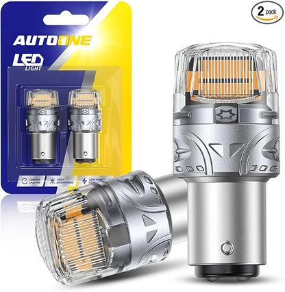 AUTOONE Upgraded 1157 LED Bulb Amber Yellow, 700% Brighter 1157A 2057 2357 7528 BAY15D LED Replacement with Projector for Blinker Turn Signal Tail Brake Parking Marker Running Lights, Pack of 2