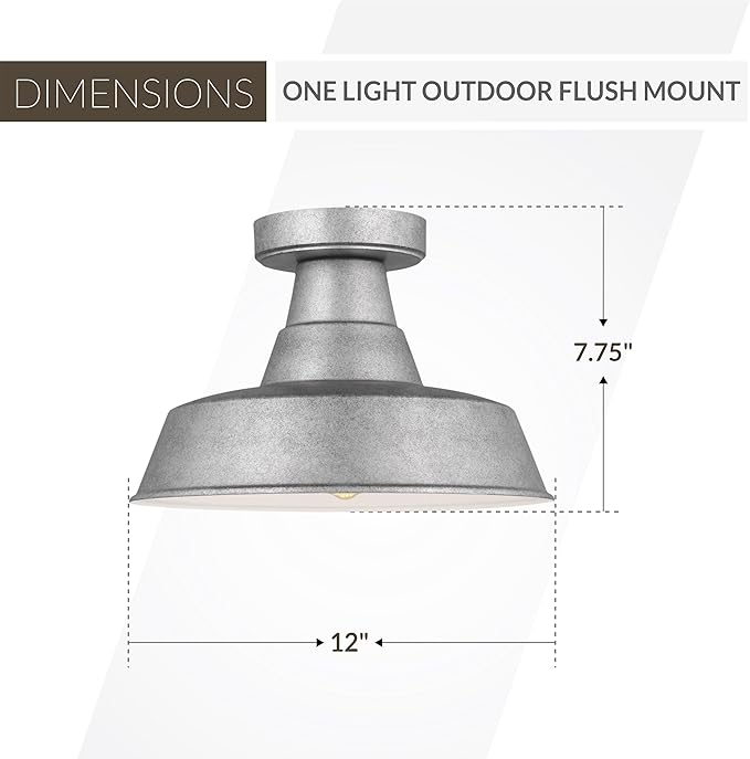 Generation Lighting 1-Light Barn Light Outdoor Ceiling Lamp Weathered Pewter 7837401-57, Flush Mount Ceiling Light Fixture for Home Decor, Farmhouse Outdoor Light Fixture Can Use LED Light Bulbs