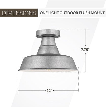 Generation Lighting 1-Light Barn Light Outdoor Ceiling Lamp Weathered Pewter 7837401-57, Flush Mount Ceiling Light Fixture for Home Decor, Farmhouse Outdoor Light Fixture Can Use LED Light Bulbs