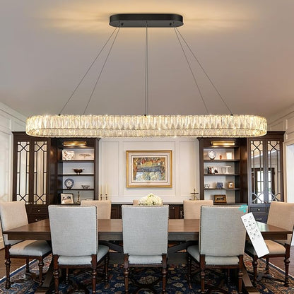 HAIXIANG Crystal 59 Inch Long Chandelier Modern Dimmable LED Chandeliers for Dining Table Pendant Lights Rectangular Glam Lighting Fixtures for Dining Room Kitchen Island Black