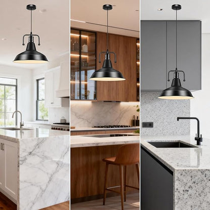 3PCS Farmhouse Pendant Light for Kitchen Island, Black Pendant Lights Fixtures with Metal Shade, Industrial Barn Hanging Lights for Hallway, Kitchen, Sink, Dining Room, Living Room（Bulb not Included）