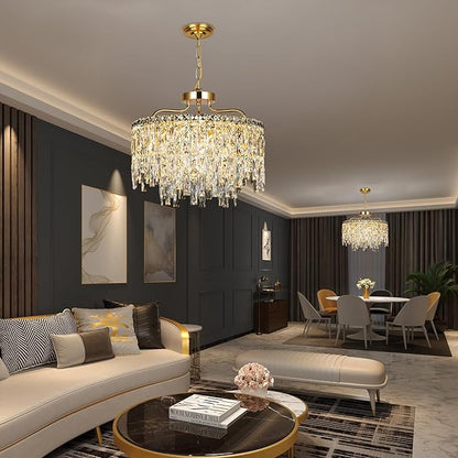 6 Light Gold Crystal Chandelier | Modern Crystal Chandeliers for Dining Room Light Fixture | Luxury Ceiling Pendant Lighting for Living Room | Bedroom | Entryway | Foyer | Staircase | Barthroom