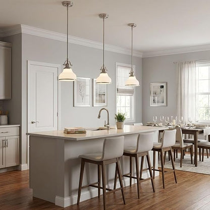 Quoizel Grant 8" Mini Pendant Light, Brushed Nickel with Opal Etched Glass, 13"–48" Adjustable Height for Kitchen Island or Bar