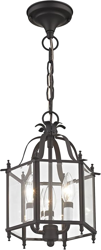 Livex Lighting 4403-07 Home Basics 3 Light Bronze Hanging Lantern or Flush Mount Chandelier with Clear Beveled Glass