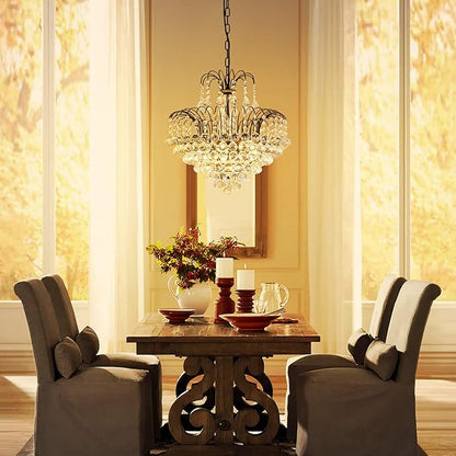 WUZUPS Crystal Chandelier Pendant Flushmount Ceiling Light Modern Lighting Fixture for Bedroom Hallway Bar Kitchen Bathroom, H 17.3" x W 18.9", Black, E12 Base