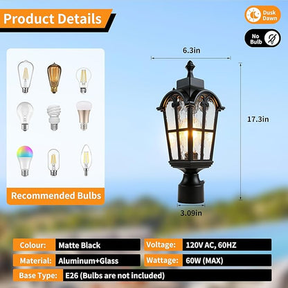 Dawn to Dusk Sensor Outdoor Post Lights Waterproof Post Light Fixture Outdoor Anti-Rust Waterproof Exterior Lamp Post Lighting for Front Door Yard Pathway Driveway Fence - 2 Pack