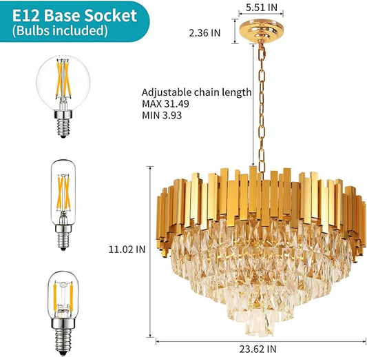 Depuley Modern Gold Crystal Chandelier: 9-Light 4-Tier Flush Mount Chandelier 12 Inch Luxury Round Hanging Pendant Light Fixture for Bedroom Dining Room Living Room Included Bulbs