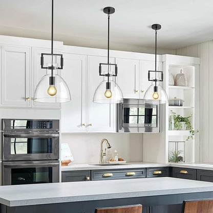 Mondern Large Black Kitchen Island Pendant Light, 10 '' W 1-Light Glass and Brass Island Pendant Lights,Farmhouses Pendant Light, for Kitchen,Bathroom