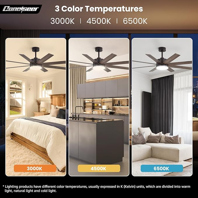 60 Inch Ceiling Fans with Lights and Remote, Dual Color 6 Blades, Bedroom Living Room Office Library Cafe Outdoor Industrial, 3CCT Dimmable, 6 Speed Reversible Quiet DC Motor, Brown/Wood Grain
