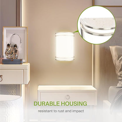 ASD LED Indoor Wall Mount Light Fixture - 8 Inch 15W Modern Interior Nickel Dimmable Wall Sconce Light - ETL 3000K 4000K 5000K Adjustable - Hallway, Bedroom LED Wall Lights, 4 Pack