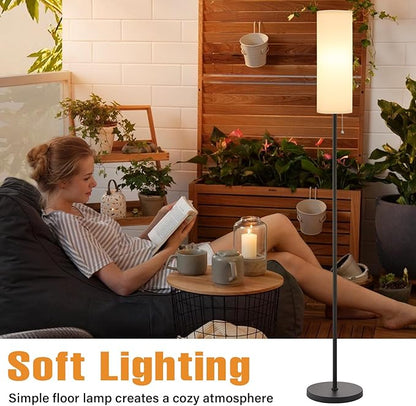 Ambimall Floor Lamp for Living Room with 3 Color Temperatures Bulb, 64" Standing lamp with Linen lampshade for Bedroom, Minimalist Pole Lamp, White Shade & Black Pole