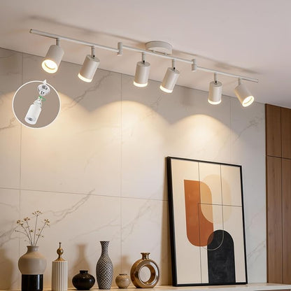 Bojim Track Lighting Fixtures Ceiling Mount for Kitchen, White 6 Way LED Spot Lights Indoor, Flexible Modern Track Light GU10 Socket for Studio, Bulbs Not Included
