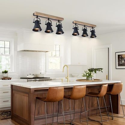 3-Lights Track Lighting Fixtures Ceiling，Farmhouse Wood Flush Mount Ceiling Light, Multi-Directional Kitchen Sink Light, Rustic Track Lighting for Kitchen Living Room, Dining Table, Foyer