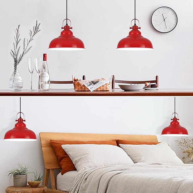 Red Dome Pendant Light, Red Pendant Light Kitchen Island 3 Pack, 11.41 Inch Farmhouse Pendant Lights, Hanging Light Fixture for Kitchen Island, Dining Room, Living Room