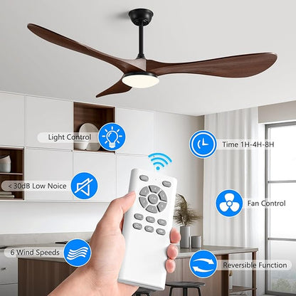52in Ceiling Fan of 6200+CFM High Airflow with Light and Remote Control,Outdoor/Indoor Ceiling Fan with 3 Blades Noiseless Reversible DC Motor 6 Speeds with 3 CCT and Timer for Living Room Patios