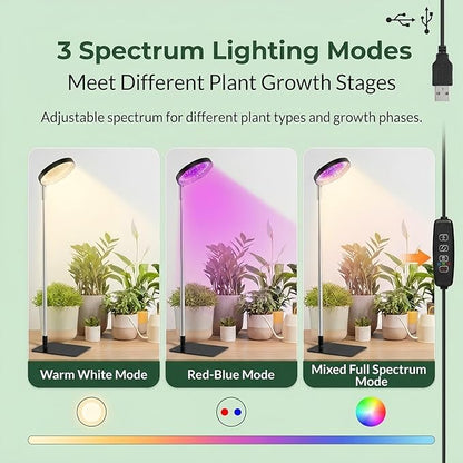 Indoor Plant Growth Lamp, Full-Spectrum 48-LED Indoor Plant Lamp, 3 Selectable Spectra, 3/9/12 Hours, 10 Brightness, Adjustable Height from 7 to 26 Inches
