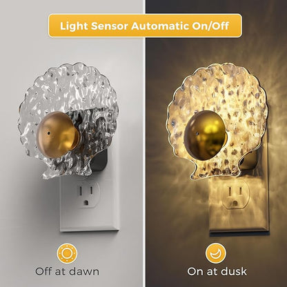 L LOHAS LED Shell Night Light, Night Lights Plug into Wall, Dimmable Nightlights Plug in with Light Sensor, 0-100LM, 3000K Soft White, LED Nightlights for Hallway Bedroom Stairway,1 Pack