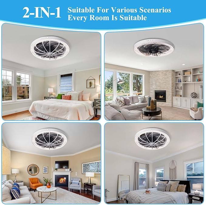 Socket Fan Light with Remote, 13 inch Socket Ceiling Fan with Dimmable Led Light, 3 Colors 3000K-6500K, 3 Speeds, Flush Mount Ceiling Fans with Lights for Bedroom, Kitchen, Living Room-White