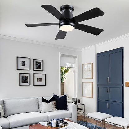 Ceiling Fan with Light, 40" Black Flush Mount Ceiling Fans with Remote Control,3CCT Dimmable LED, ABS 5-Fan Blades,Reversible Motor,Quiet Low Profile Indoor fandeliers for Bedroom Living Room
