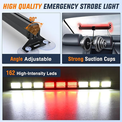 Nilight 162 LED Traffic Advisor Strobe Light Bar 2-in-1 Red White Emergency Warning Hazard Lights with Controller 4 Switchable Color 36 Flash Pattern for Trucks Cars Tow Plow Construction Vehicles