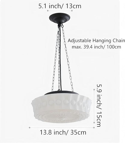 LIGHTLAND Milk Glass Pendant Light, 13.8 Inch Mid Century Semi Flush Mount Ceiling Light Fixture with 39.4 Inch Adjustable Chain, Vintage Chandelier for Bedroom, Living Room, Dining Room, Hallway