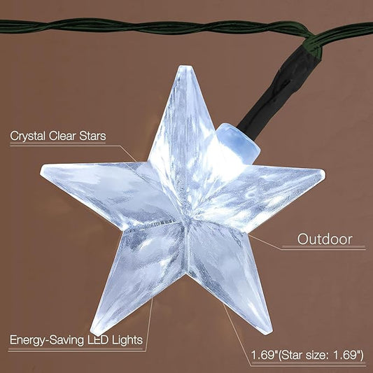 50 LED Solar Star Lights Outdoor, 30.67FT Star Twinkle Lights Outdoor Waterproof with 8 Modes, Solar Powered String Lights, Yard Patio Garden Camping Wedding Party Decor（Cool White）