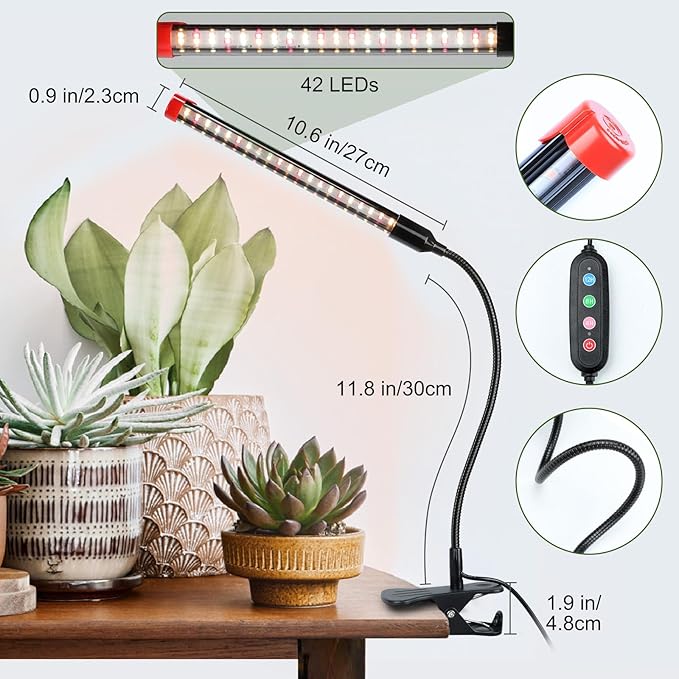 Game Changer! FECiDA 2026 2Pack 9 Watt Power Draw, NO Need Adapter, Clip Grow Lights for Small Indoor Plants, Bonsai, 4/8/12/16/20H Timer, Enough Bright Like Sun for Your Plants