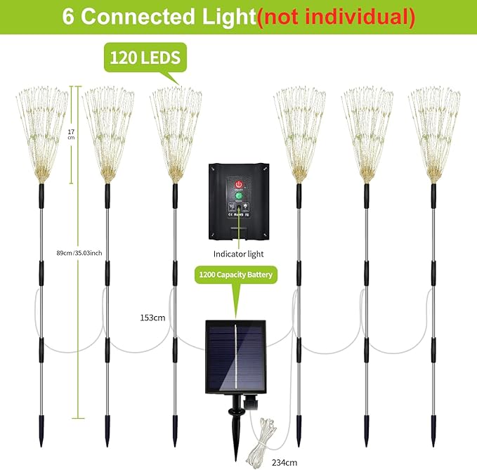 Maleyt 6 Pack Solar Garden Lights, Firework Lights, Decorative, 8 Lighting Modes with Remote 120 LED Twinkling Waterproof Landscape Outdoor Decor, for Pathway Backyard Walkway Patio (White)