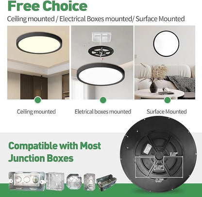 15.8 Inch Dimmable LED Flush Mount Ceiling Light, 32W, 3480LM, 3000K/3700K/4000K/5000K/6000K, Round Flat Panel Low Profile Ceiling Light Fitures for Hallway, Kitchen, Bedroom, 1PK Black