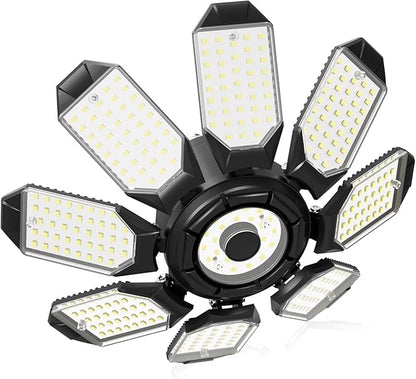 Adiding LED Garage Ceiling Lights 14000Lm w/ 8 Adjustable Panels, Super Bright Deformable Basement Light Bulb Fixture Screw in E26 Bulbs Socket for Indoor Shop, Workshop, Attic, Barn, Bay, Home Gym