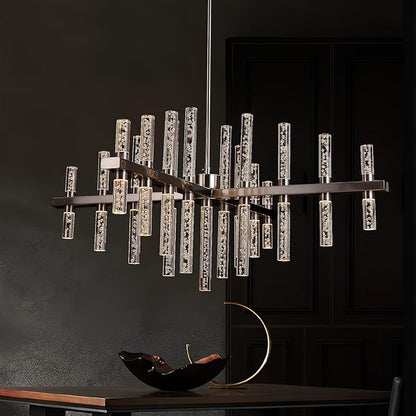 Modern Chandelier Lighting Led Pendant Lights Fixtures with Acrylic Shade Satin Nickel Island Chandeliers 33-Lihgts Contemporary Ceiling Dining Room Living Dimmable Warm White D31.5