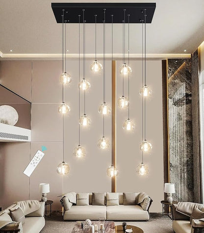 HAIXIANG W27.6 x D11.8 x H118 Rectangular Glam Chandelier Bubble Crystal Ceiling Pendant Lights Dimmable High Ceiling Chandeliers Fixtures Adjustable Long Lights Black