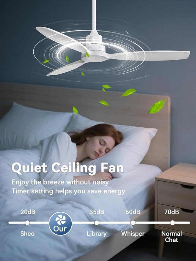 Sofucor Ceiling Fan without Lights, 52 Inch Low Profile Flush Mount Mordern Wood Ceiling Fan with Remote for Indoor Farmhouse Bedroom Living Room Outdoor Patio Porch, Reversible DC Motor, Noiseless