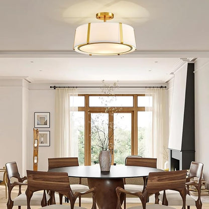 Shrine Lighting Drum Chandeliers, Modern Style, Perfect Ceiling Light Fixture for Living Space, D16'' x H9'', E12*3 Sockets, White Lampshade & Brass Finish