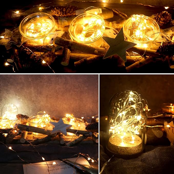 6 Pack Fairy Lights Battery Operated No Remote LED Starry String Lights 30 Micro Starry LEDs on 10ft Copper Wire Light for DIY Wedding Centerpiece Table Decorations (Copper Warm White)