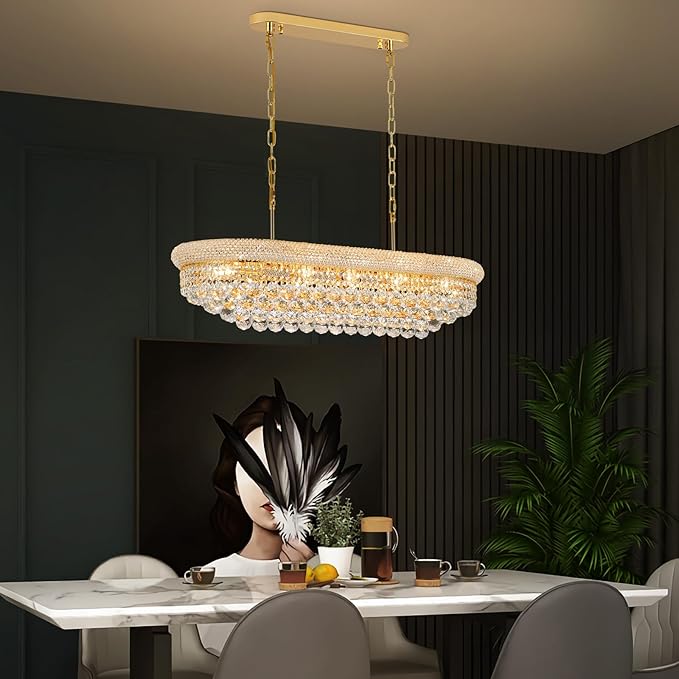 Crystal Chandeliers for Dining Room Light Fixtures Over Table, Modern Crystal Chandeliers for Kitchen lsland, 11 Lights Empire Style Gold Luxury Lighting Fixtures for Living Room Bar L34.5 Inch