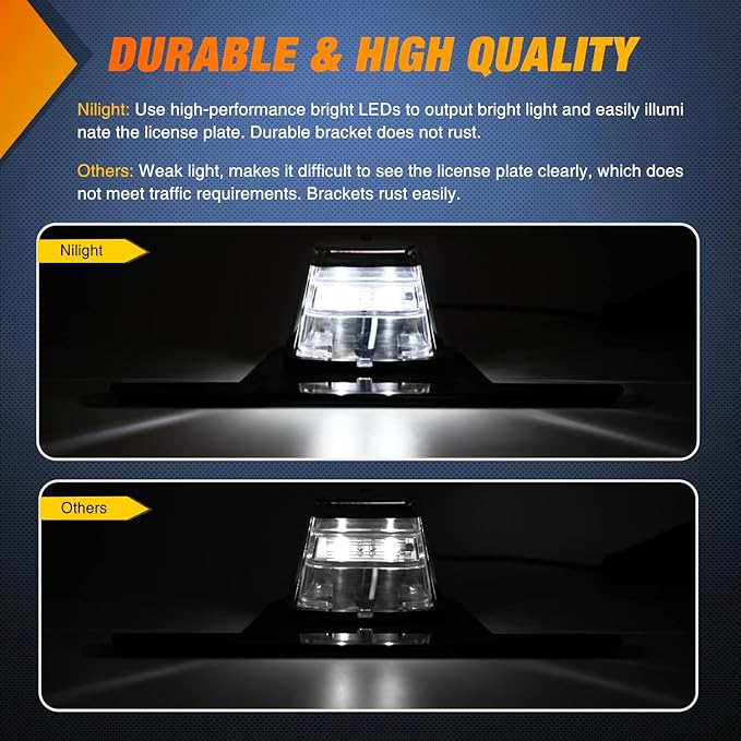 Nilight LED License Plate Light w/Bracket Mount Waterproof Courtesy Step Tag Dome Cargo Lights Chrome Housing 12V for Truck Trailer RV UTV ATV Camper Boat