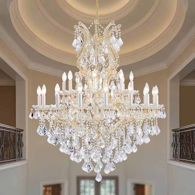 Large Gold Modern Crystal Chandelier Light Fixtures - 24 Lights, Maria Theresa Crystal Pendant Light Foyer Chandelier Fixtures for Staircase Hallway Living Room Entryway